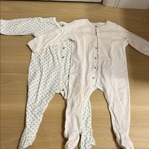 Petit Bateau Blush Button-Up Footie and Blue Patterned Footie